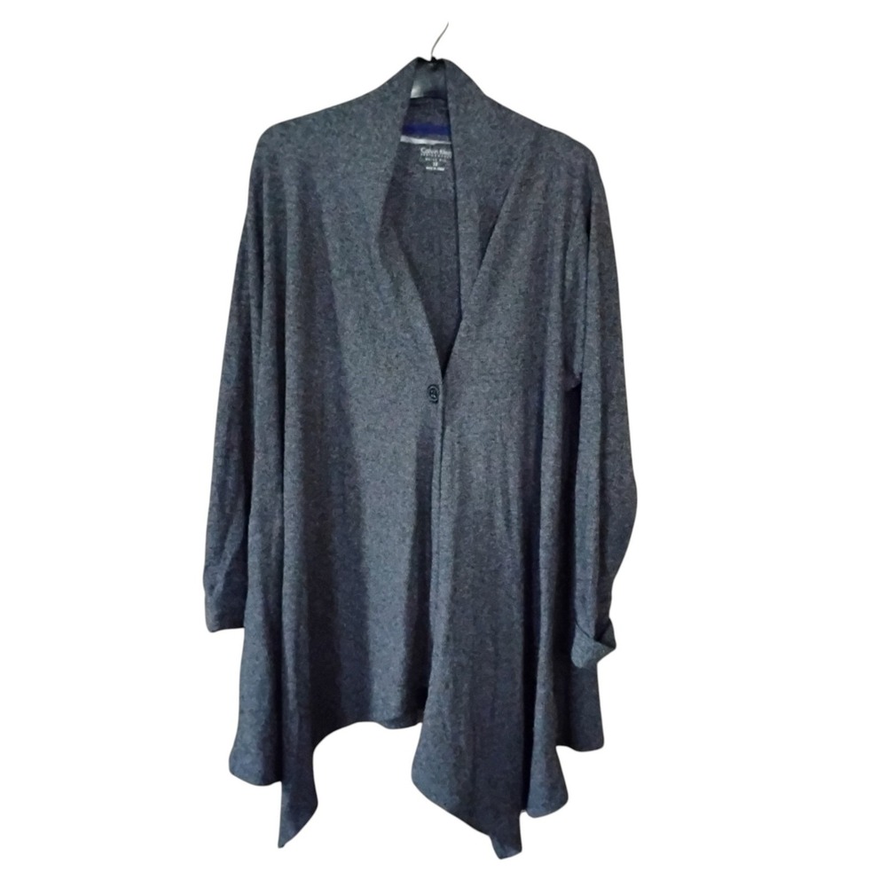 Calvin Klein Performance Charcoal Grey Single Button Draped Cardigan 1X QuickDry